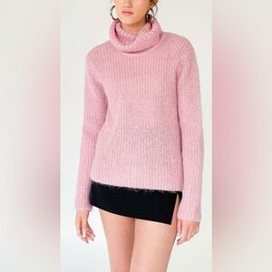 Vintage Ralph Lauren Mohair Pink Turtleneck Sweater Small Fuzzy Knit